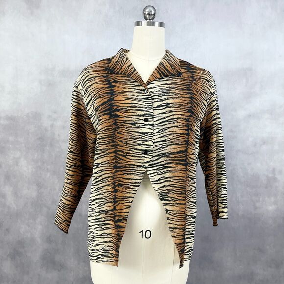 VTG Cactus Flower Womens Western Blouse Size Medium Zebra Stripe Cowgirl Rodeo - Picture 1 of 8